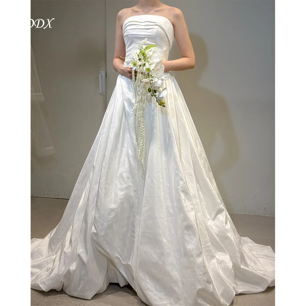 MODX Minimalist Korean New Ivory Strapless Ruched Satin Ball Gown Wedding Dress Floor Length Big Puffy Skirt Bridal Gowns