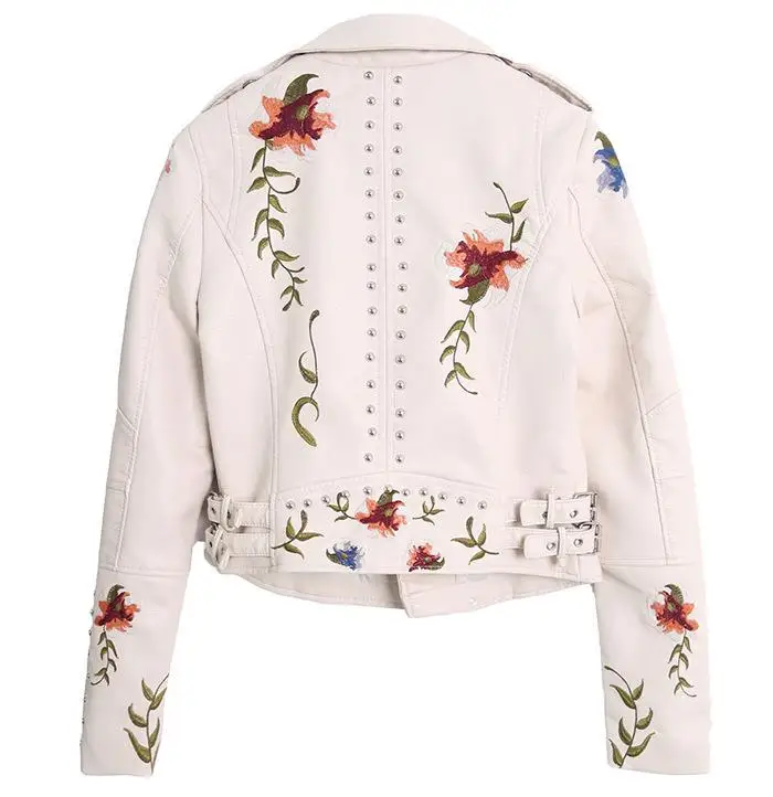 Fashion Embroidered rivet PU Jackets Women Y2k Hip Hop Crop Tops Motor Jacket Leather Jacket Vintage Coat Winter Woman Jacket