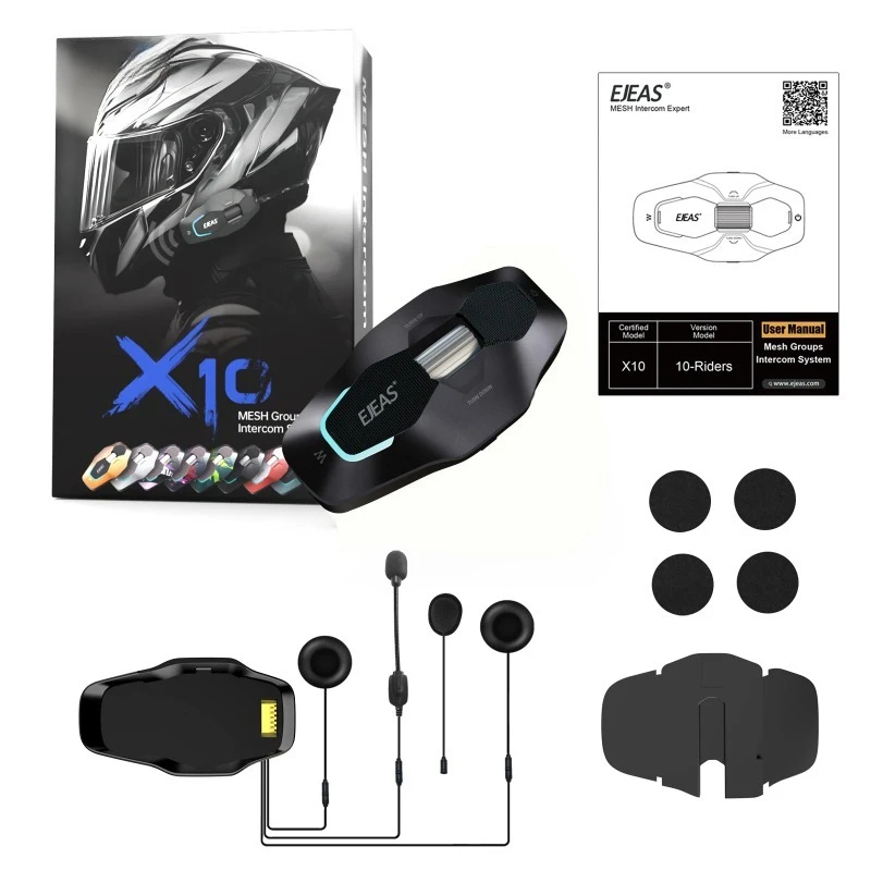 

1PCS EJEAS X10 Motorcycle Helmet Bluetooth Intercom Headset Mesh4.0+BT+5G Waterproof Talking Distance 1500M Audio Multitasking