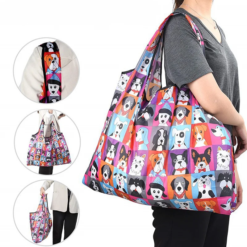 1Pc Foldable Shopping Bag Reusable Large capacity Travel Grocery Bag Eco-Friendly Cute Animal Printing Supermarket Tote Bag