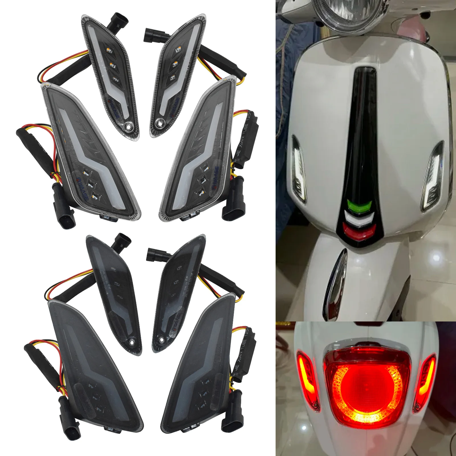 

Motorbike Front Rear E-Mark Turn Signals Blinker Daytime Running LED Light For Vespa Piaggio Sprint 50 125 150 2014-2022 2023