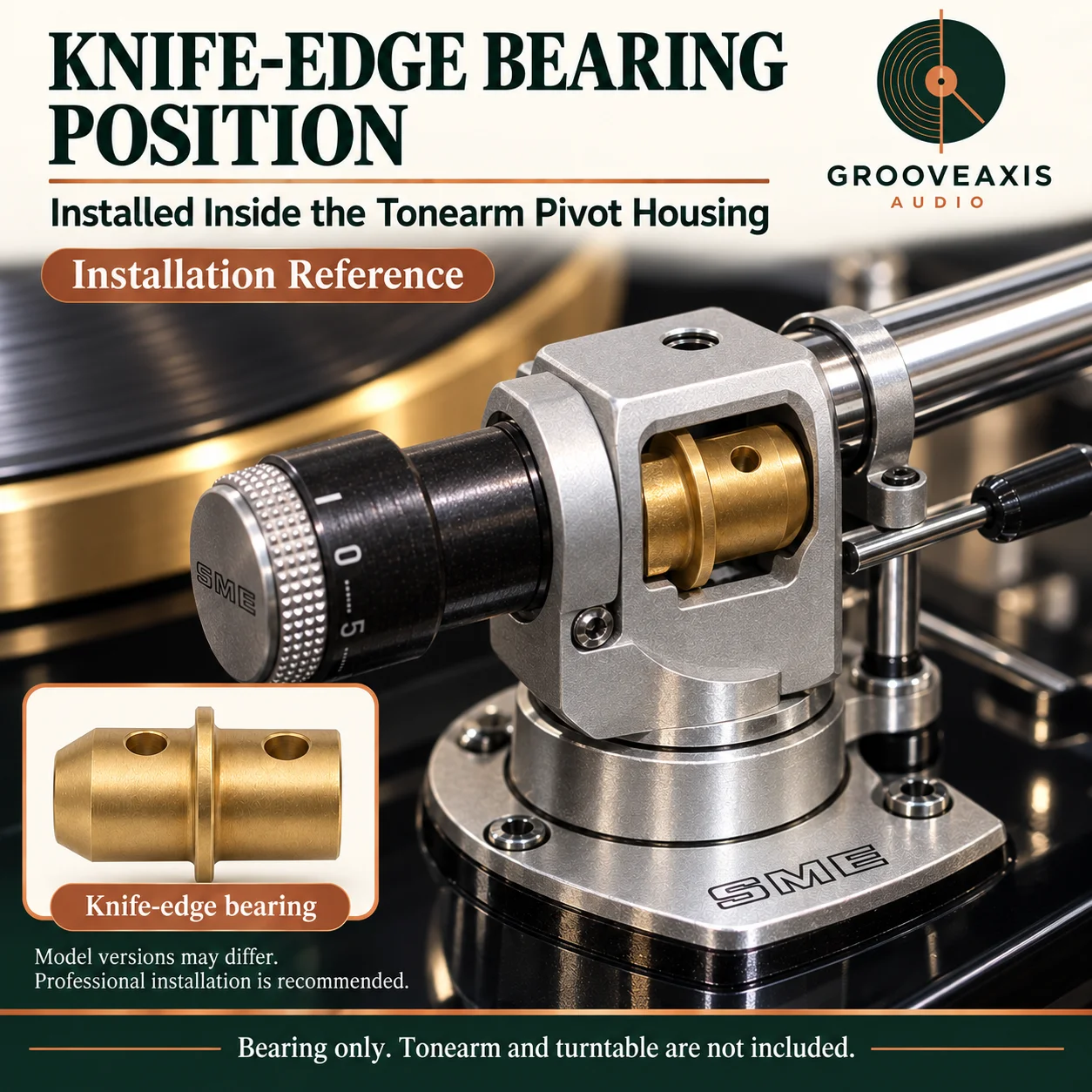 Solid Copper Brass Bearing GROOVEAXIS Tonearm Knife Edge Component for SME 3009 3010 3012R LP Turntable Replacement