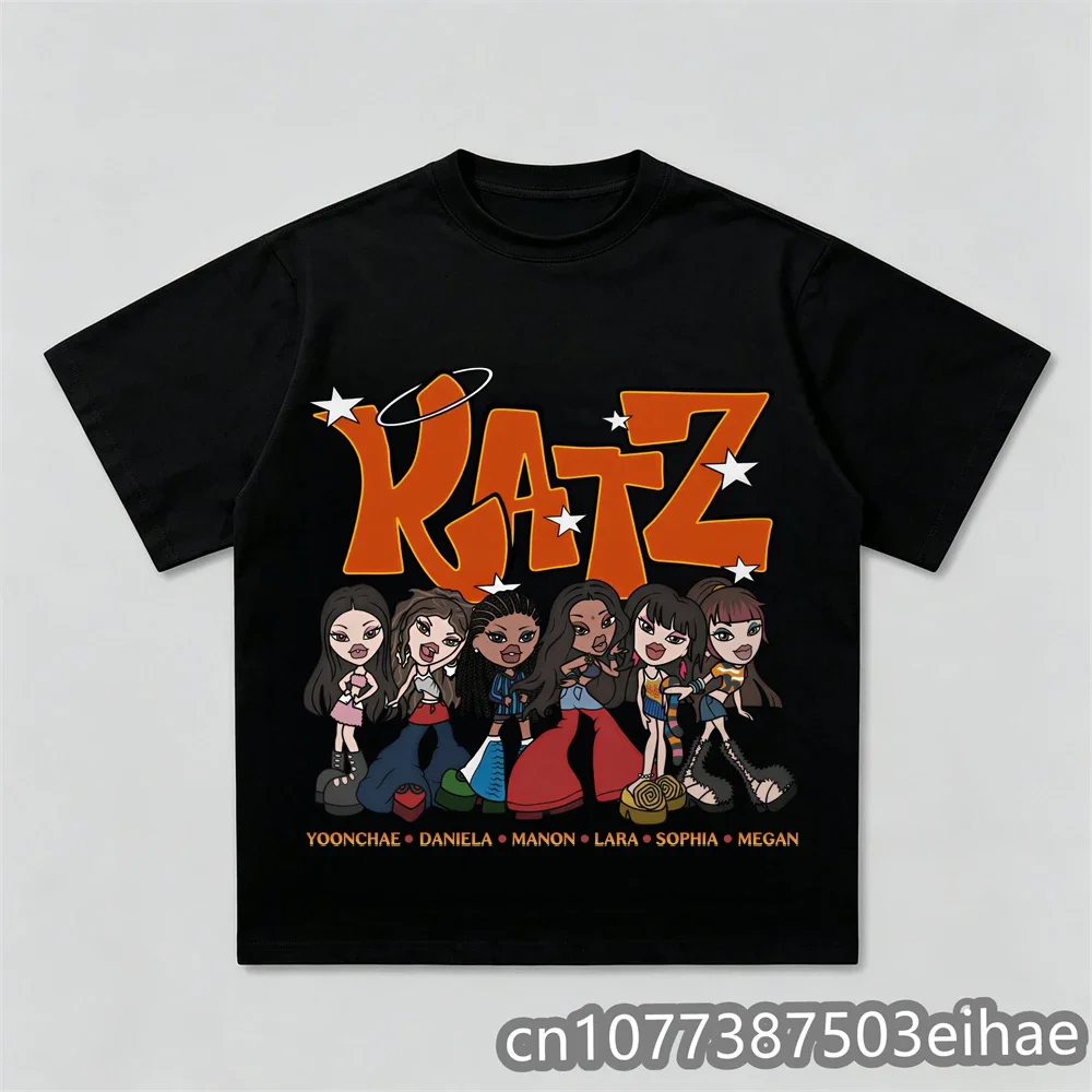 KATSEYE Men Women Oversized Graphic Print T-shirt Casual Cotton O-neck Harajuku Streetwear Wind Top Funny Poster Design