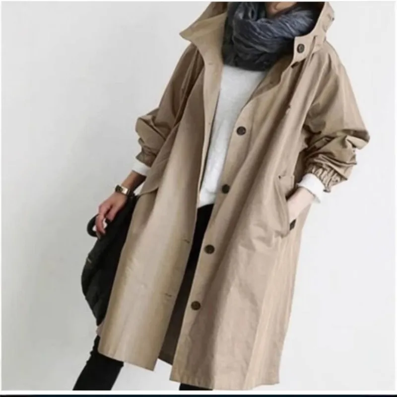 New Fashion Women's Long Trench Coat Spring Autumn Windproof Hooded Parker Overcoat Female Loose Casual Windbreaker Coat 4XL 5XL