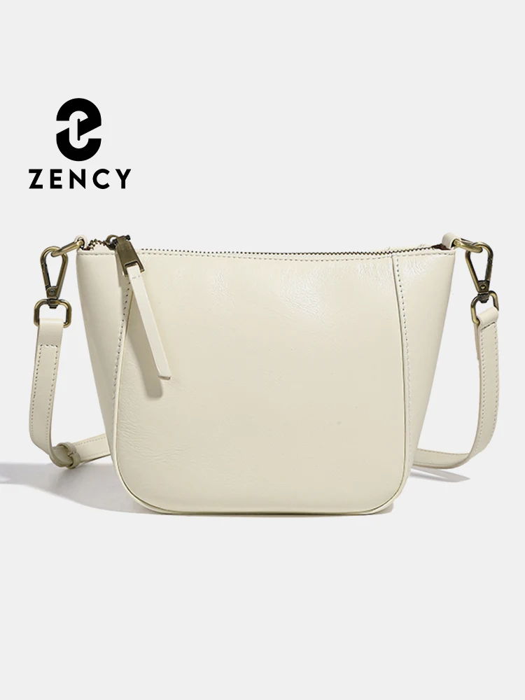 Zency Genuine Leather Small Beige Handbag Crossbody For Ladies Retro Black Phone Purse Women's Shoulder Messenger Bags 2024 Sac