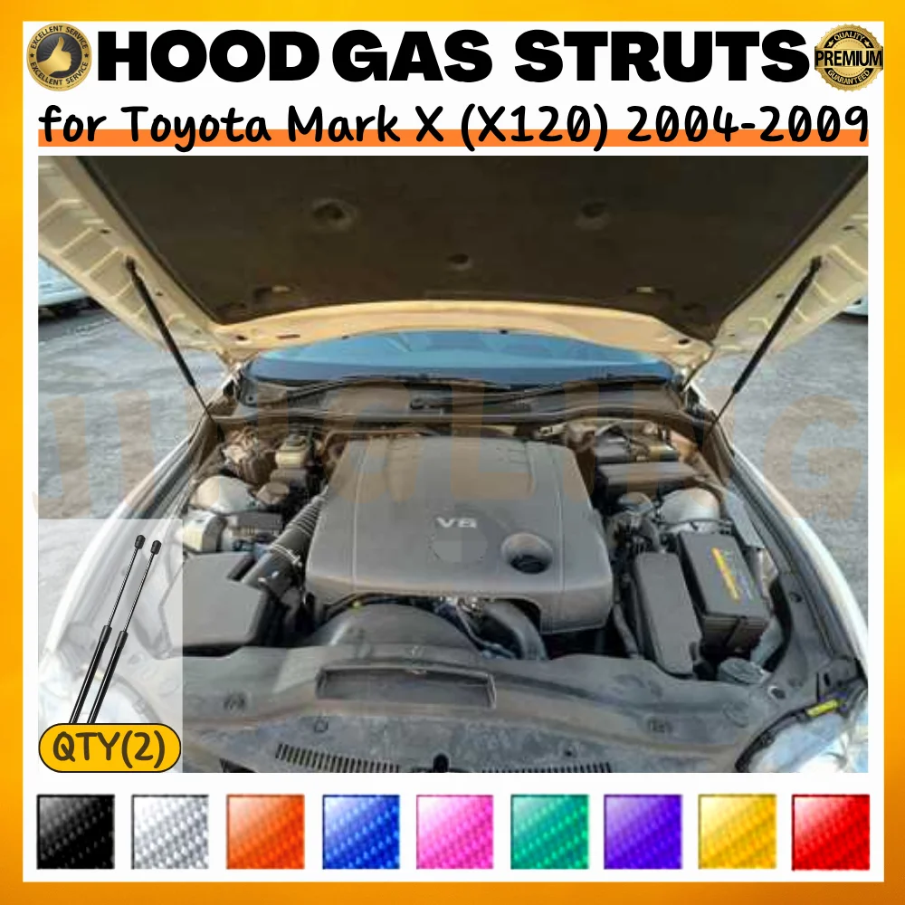 

Комплект (2 шт.) амортизаторов капота для Toyota Mark X (X120) 2004-2009, 530.5 мм, передние, из углеродного волокна, газовые пружины, амортизаторы