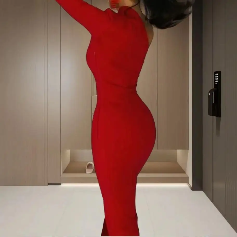 مثير سبليت سليم صالح Bodycon الدكتور واحد الكتف منخفضة الخصر ربيع 2024 Faion المرأة الدكتور البوليستر النسيج لا Sve