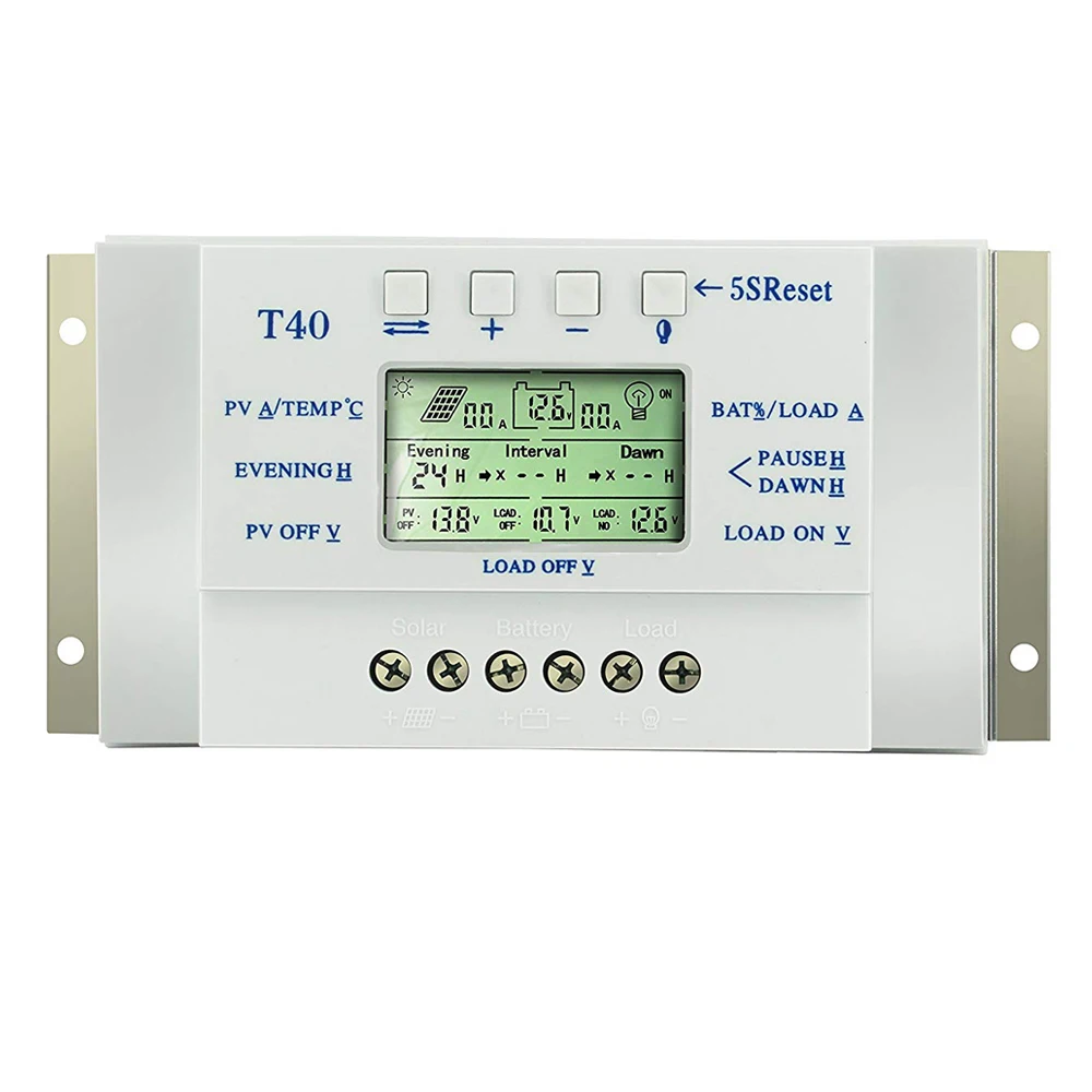 T-40A Solar Charge and Discharge Controller 12V 24V LCD USB Regulator with Load Dual Timer Control for Solar Lighting System