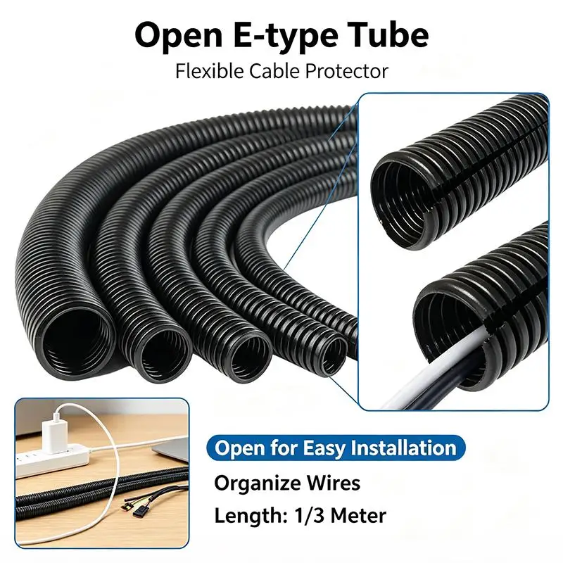 1/3meter Split Loom Wire Flexible Tubing Conduit Hose Cover Black 7 -28mm Cover Auto Car Mechanical Line Protecter