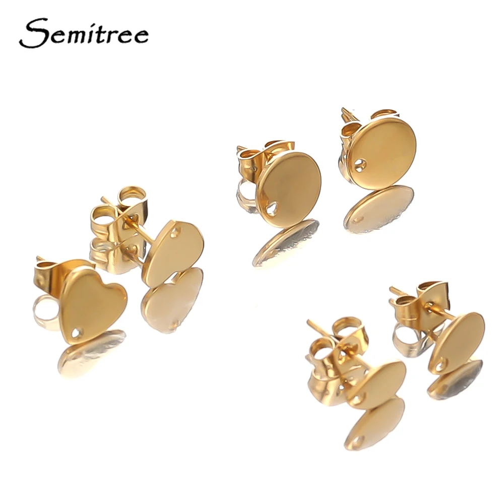 10pcs Gold Color Stainless Steel 8mm Heart Stud DIY Earrings Findings Jewelry Making Dangle Charm Accessories Craft Components