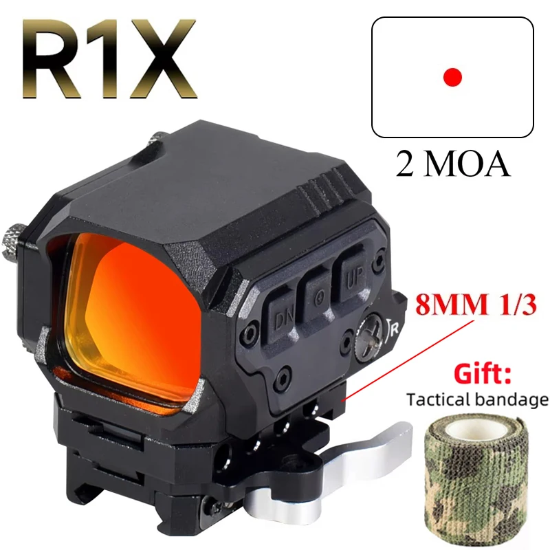 

Tactical Hunting R1X 2 MOA Red Dot Reflex Optical Sight with 1/3 Hight Q-D Mount Adjustable Scope 20mm Rail Mount