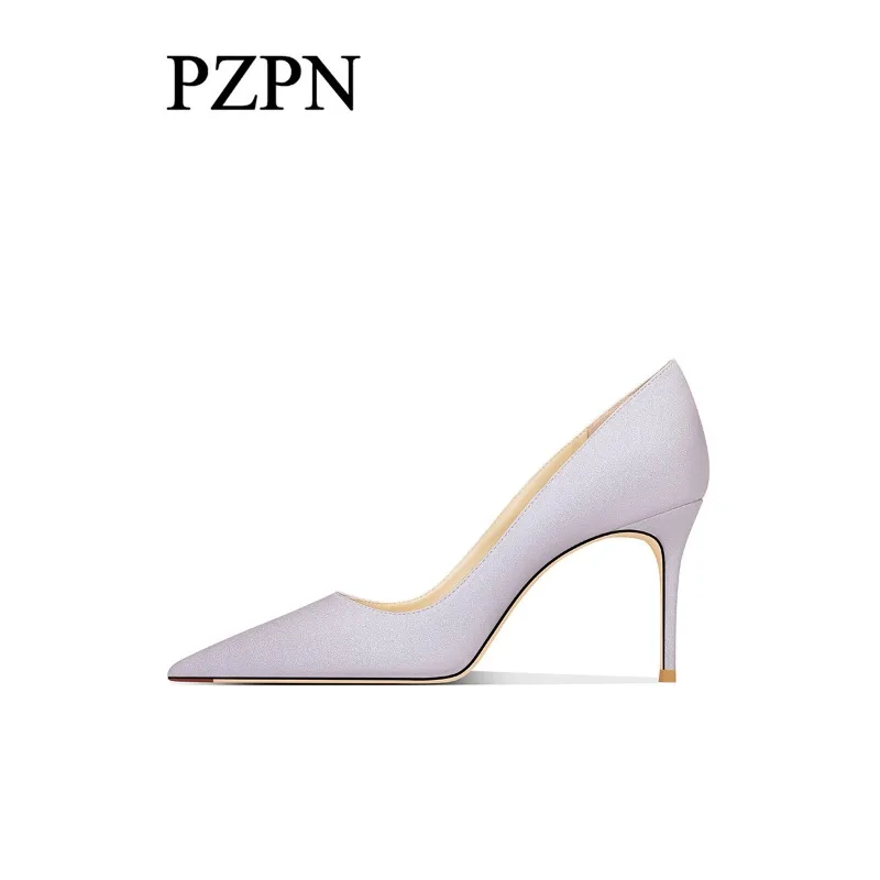 Light purple Glitter high-heeled shoes for women, 2026 new French style, slim heel, pointed toe, shallow mouth single shoe