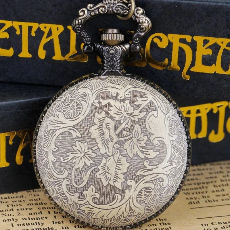 Bronze Engraved Butterfly Relief Quartz Pocket Watch with Chain Necklace Pendant Clock Jewelry Unique Gift for Women Men