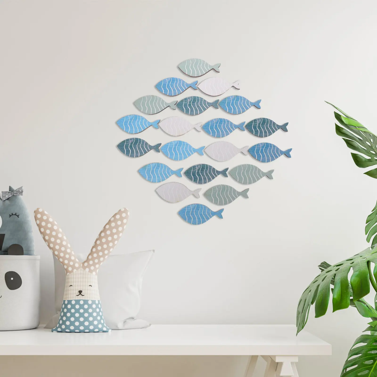

20Pcs Fish School Wall Decor Wooden Beach Theme Hanging Art Nautical Coastal Fish Wall Decoration for Home Bathroom Office Lake
