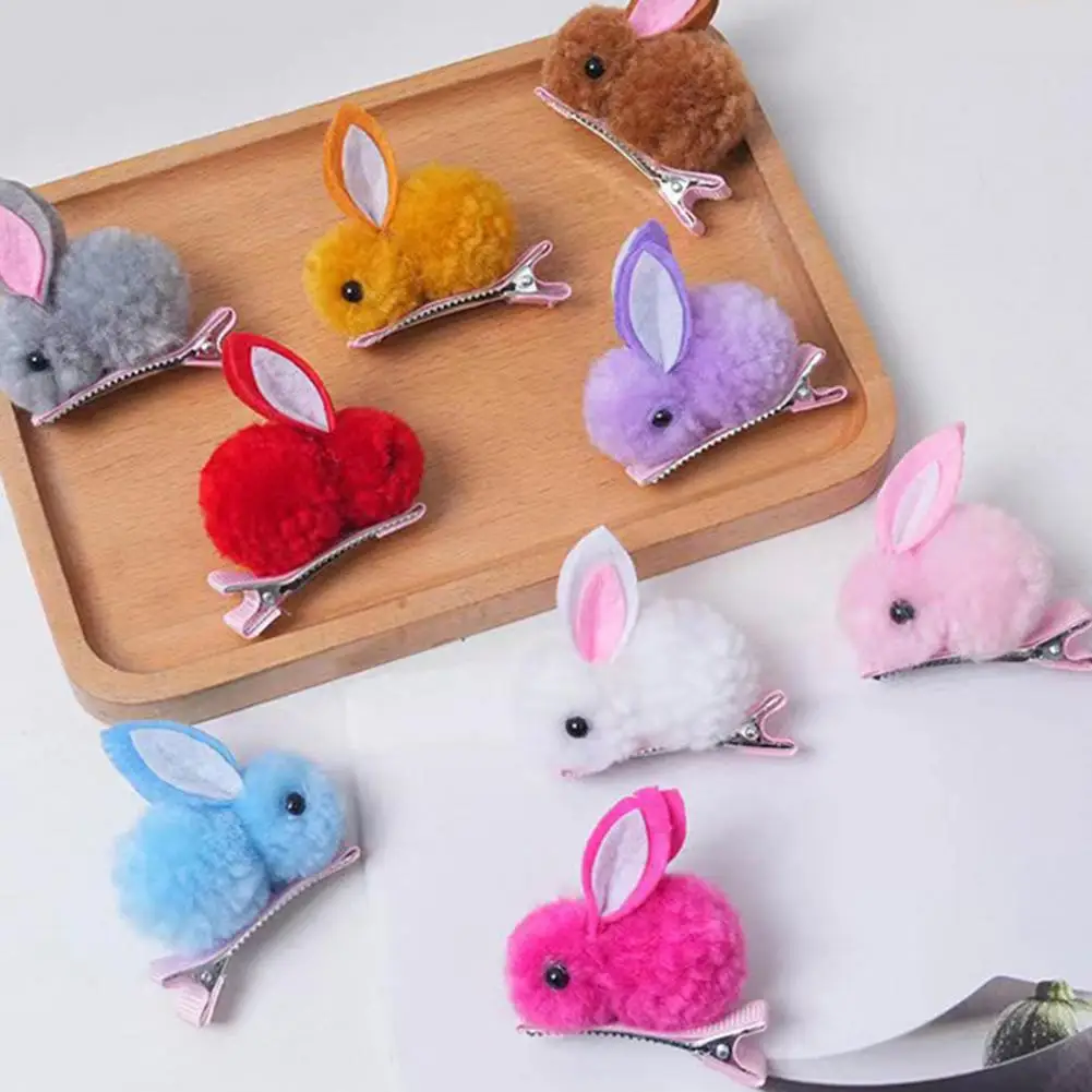 2Pcs Cute Bunny Hairpins Kids Plush Bunny Hairpins Headband Korean Children Hair Clips Sweet Girls Hairpins Hair Accessories