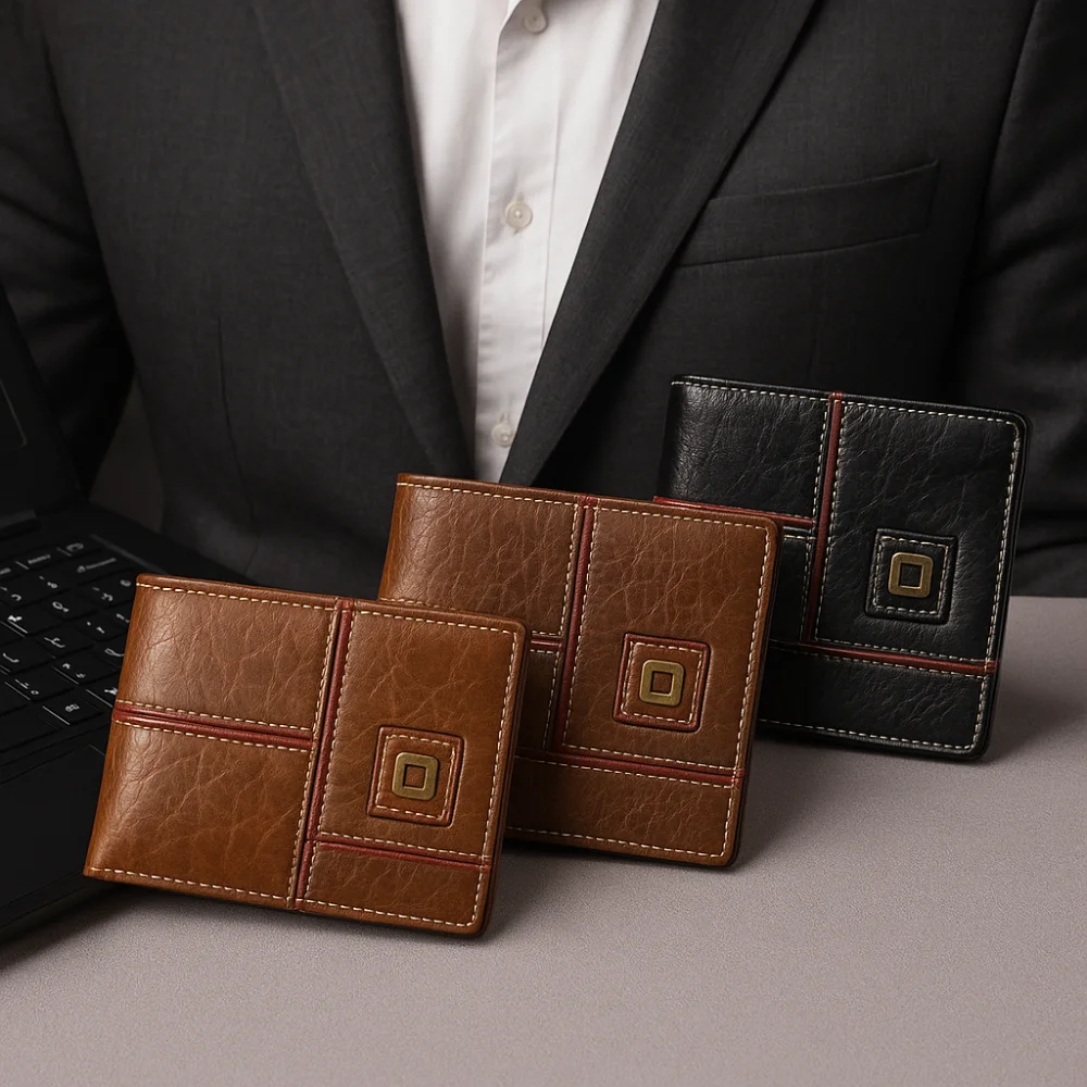 

High Quality Classic Men's Short Wallet Business Casual Credit Card Holder Pu Leather Solid Color Coin Pocket Cash