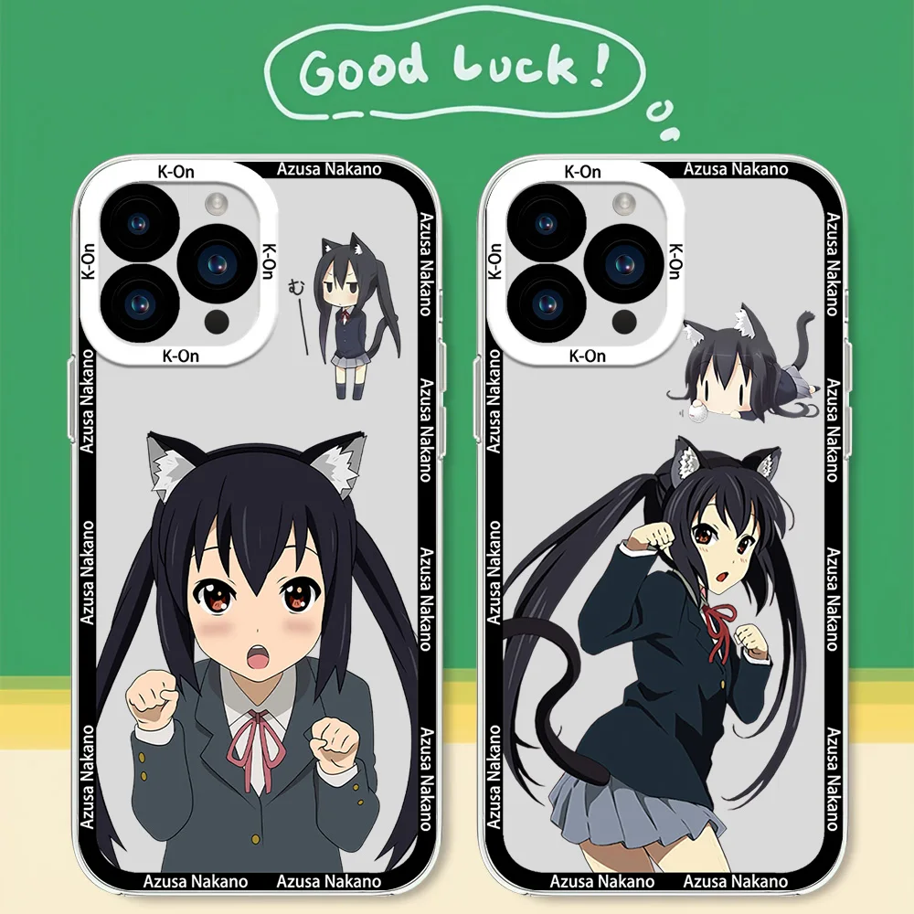 Anime A-Azusa N-Nakano Cute Girl Phone Case for iPhone 12 11 13 14 15 16 Max Pro Plus Transparent Bezel Shell