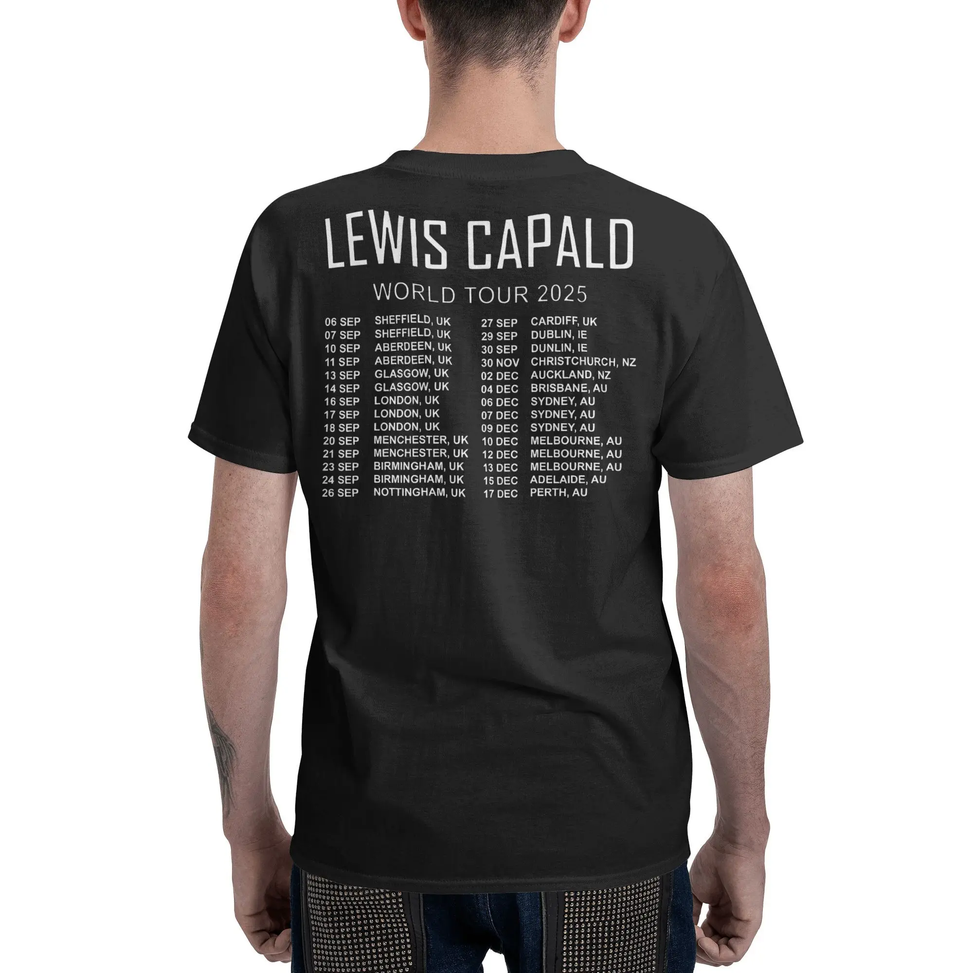 Koszulki męskie z krótkim rękawem, okrągły dekolt, 100% bawełna, z nadrukiem graficznym, z okazji trasy koncertowej Casual Singer Lewis C-Capaldi World Tour 2025.