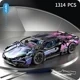 Technical 1:14 Black Purple Sport Car Building Blocks Assemble Racing VehicleF Toys Birthday Gift For Kid Boy