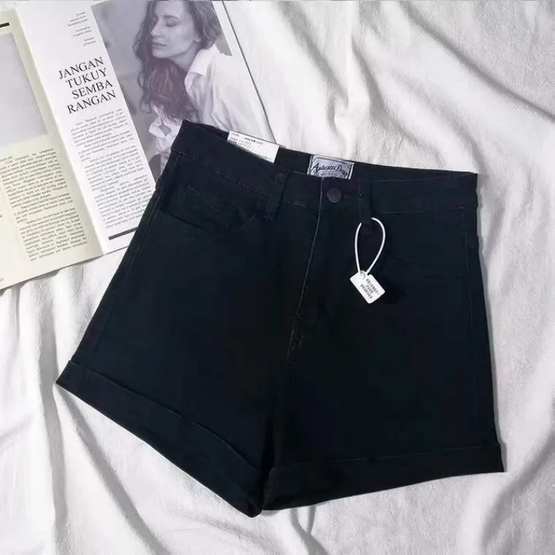 الربيع/الصيف الدنيم السراويل الساخنة مع حافة مجعد المرأة تمتد عالية الخصر نحيل السراويل المتوترة الخام هيم عارضة الدنيم السراويل