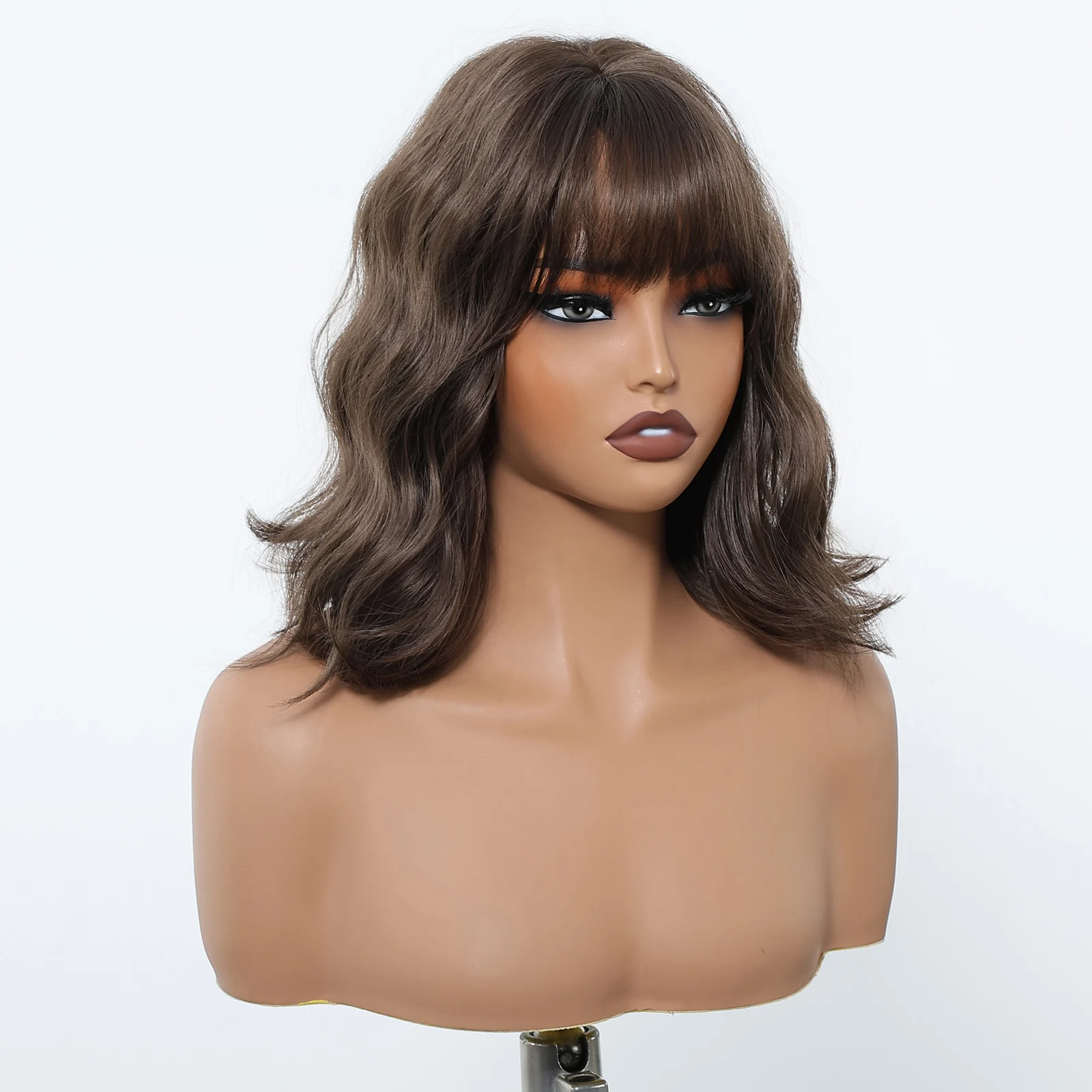 هنري مارجو بني داكن بوب شعر مستعار اصطناعي مع الانفجارات قصيرة الجسم متموجة شعر مستعار للنساء يوميا لوليتا براون الباروكات مقاومة للحرارة #4