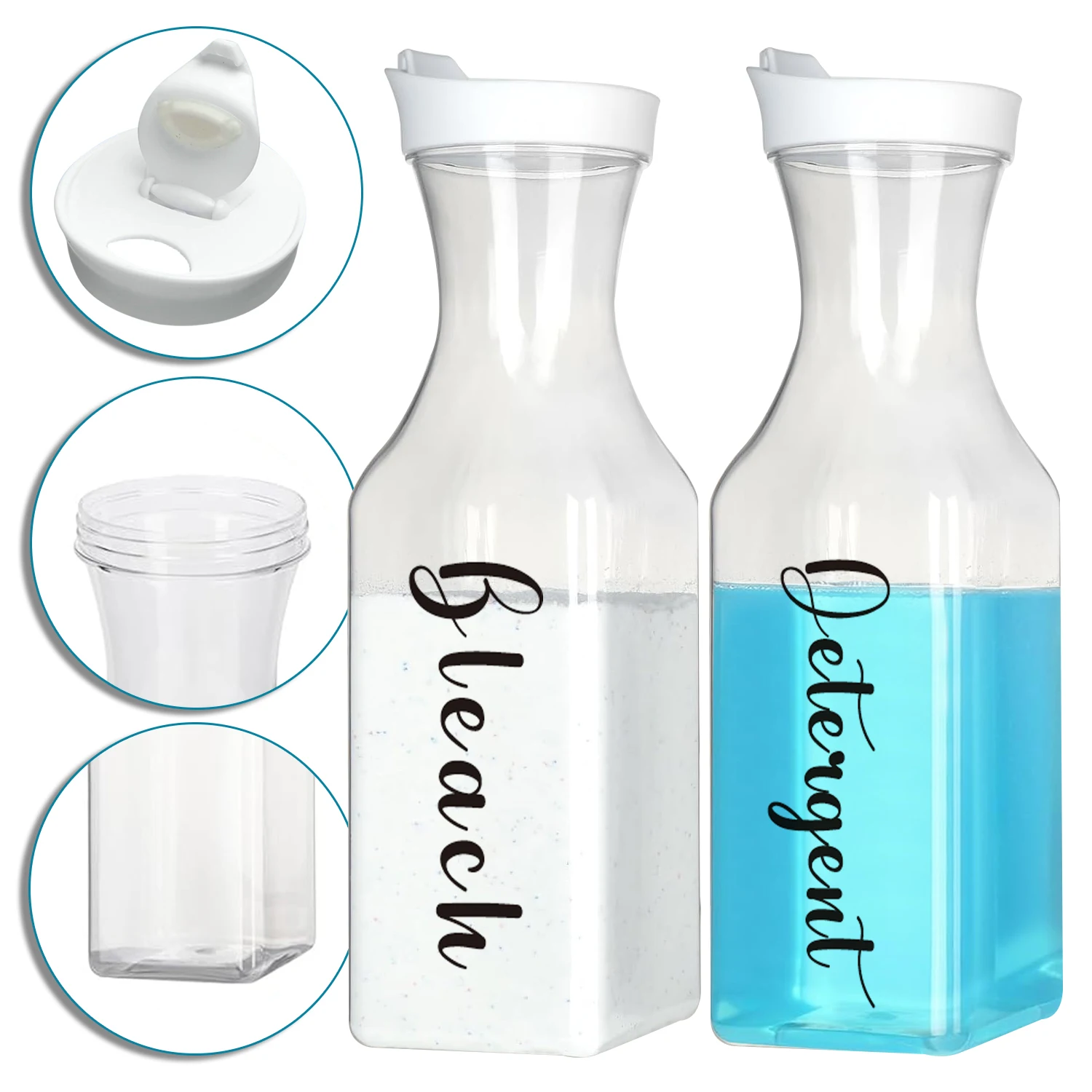 2pcs 1000ml Detergent Dispenser Bottle with Lids, Refillable Empty Laundry Liquid Dispenser Bottle for Detergent, Powder