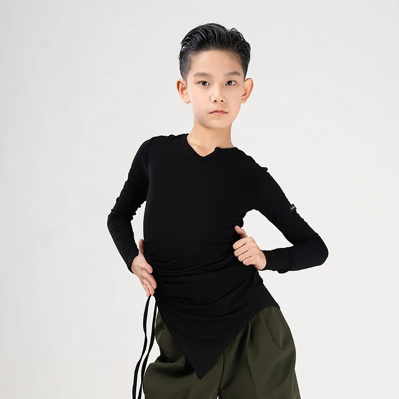 

Новинка 2026 года: Топы для латиноамериканских танцев для мальчиков, асимметричные рубашки для самбы, ча-ча-ча, танго, детская одежда для современных танцев, одежда для латиноамериканских танцев XH4118