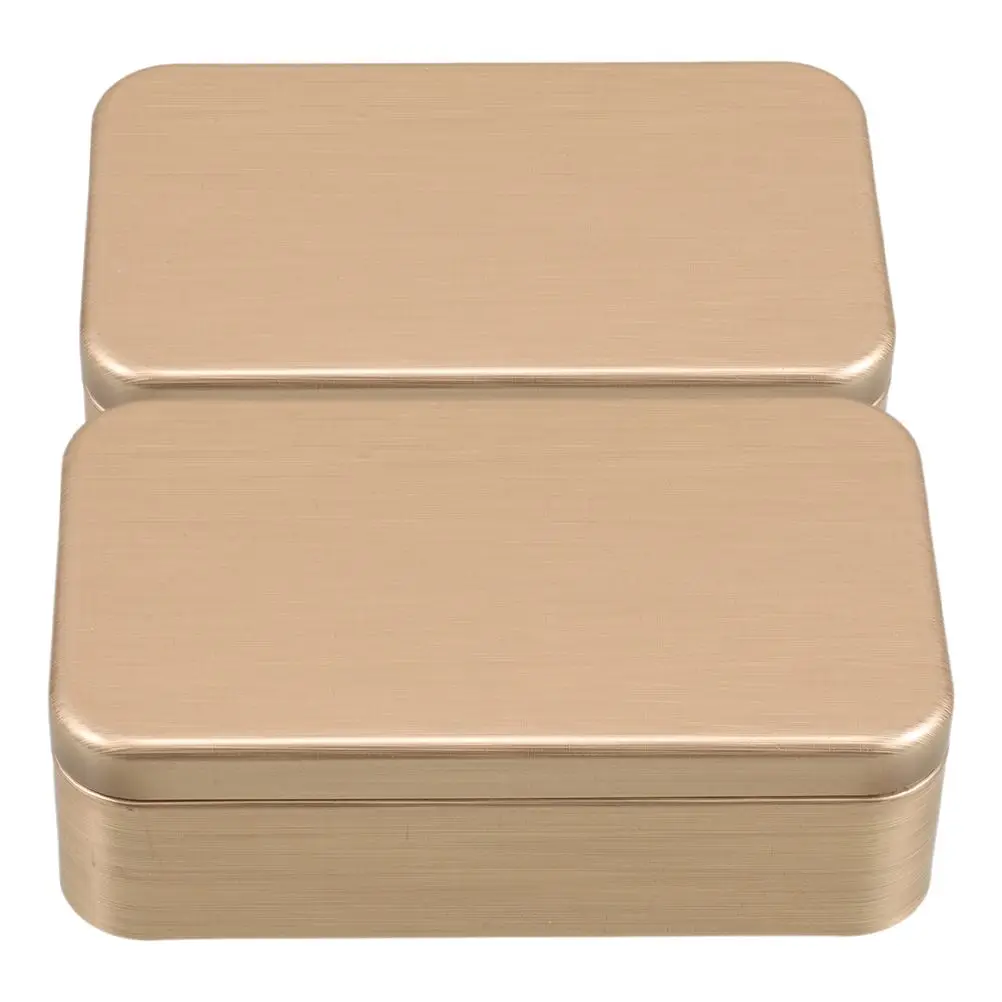 

2pcs Brushed Tinplate Box Small Metal Tea Containers Golden Lid Candy Storage Portable Mini Tin Case Jewelry Organizer Travel