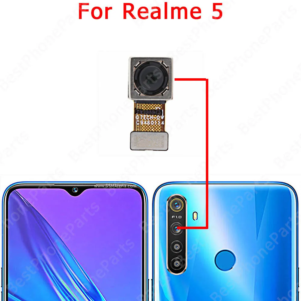 Front Rear Facing Big Back View Camera Module For Realme 5 Pro 5i 5Pro Backside Selfie Camera Spare Parts Flex Cable