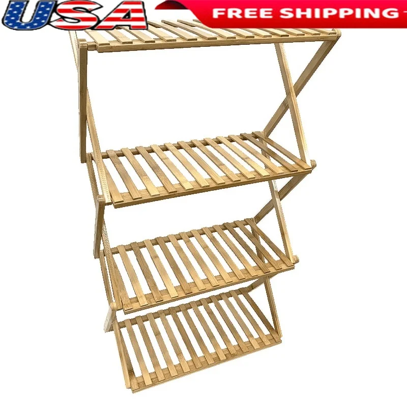 

4-Tier Natural Bamboo Plant Stand Vertical Seed Starting Station Indoor Plant Holder Eco-Friendly Collapsible Garden Decor Small