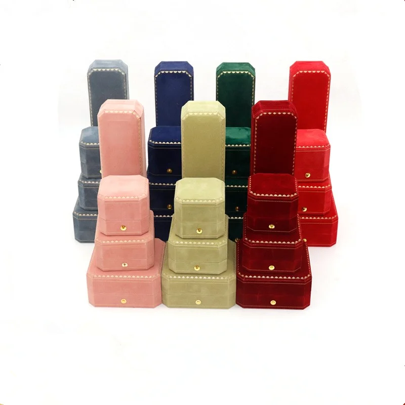 High-end Octagonal Velvet Jewelry Storage Box With Gold Trim Compartments Items Such Ring Necklace Pendant Earring Bracelet