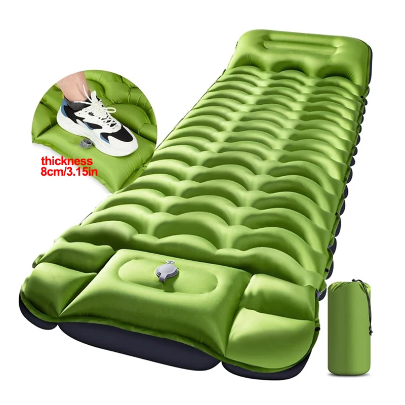 Camping Inflatable Mattress 8cm Thicken Sleeping Pad with Built-in Pillow & Pump Air Mat for Travel Outdoor Hiking Climbing