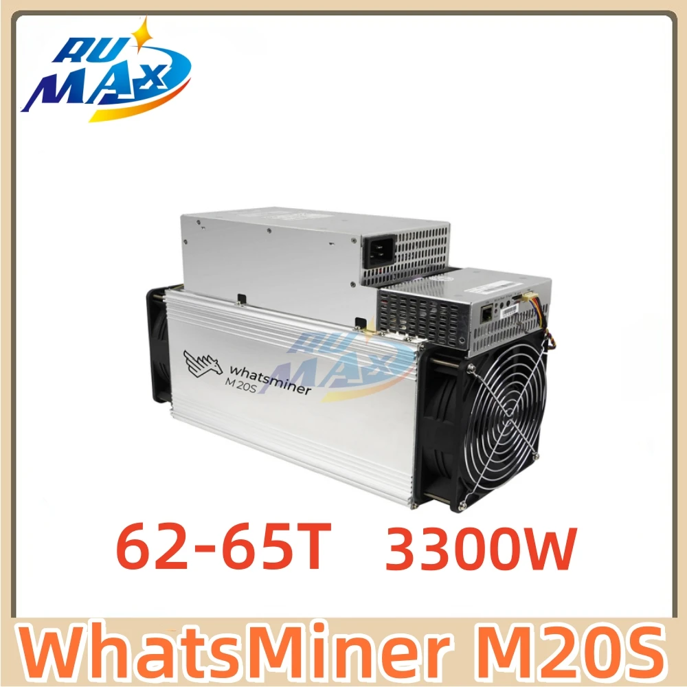 

MicroBT WhatsMiner M20S 62-65T SHA-256 Bitcoin Miner - 62-65TH/s 48-53J/TH Efficiency with 3360W Power AI-Enhanced Cooling