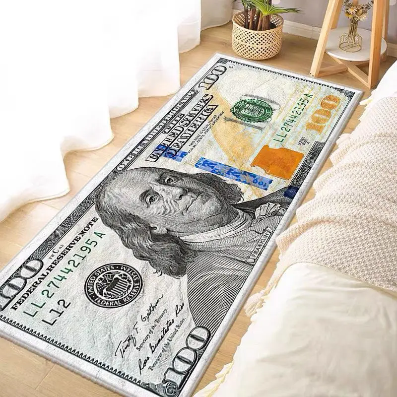 Simulation Dollar Bill Rug Ins Style Living Room Bedroom Carpet Non-Slip Floor Mat for Hallway Bedside Bay Window Home Decor
