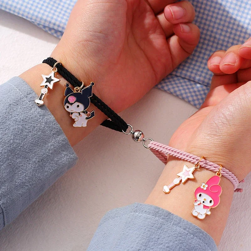 2Pcs Sanrio Accessories Bracelet Magnetic Couple Charms Pendant Friendship Bracelet Fashion Jewelry Accessories for Women Girls