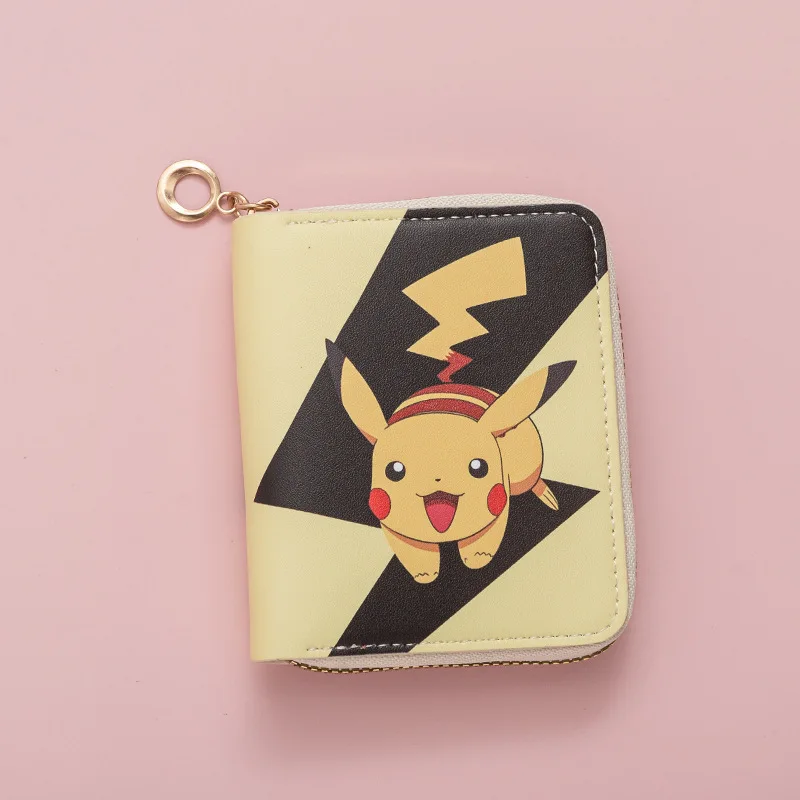 Bonito pikachu moeda bolsa presentes moda bonito pequeno fresco impressão carteira dos desenhos animados anime estudante curto amarelo zíper pequena carteira