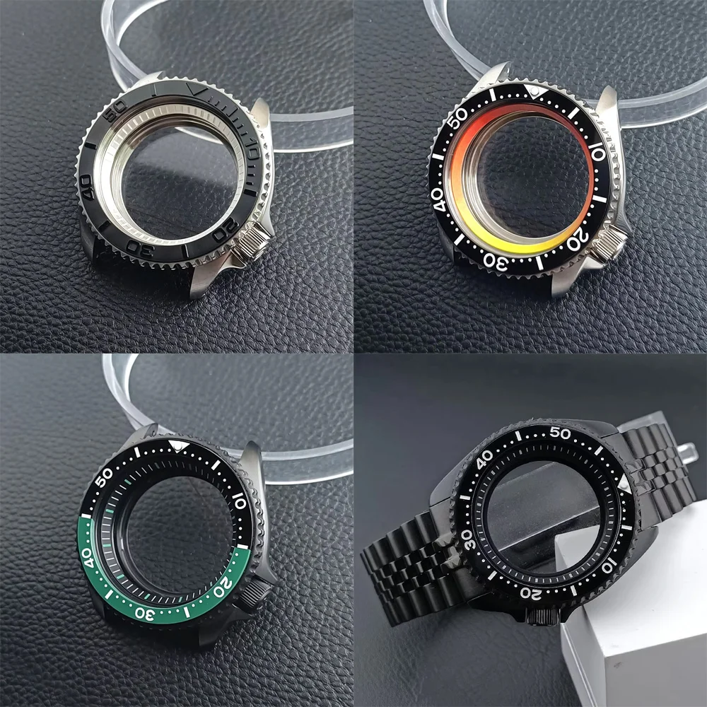 Mod Black Case For NH35 42mm Silvery/Black Steel Case Fit NH35 NH36 Movement/Dial Case Plane Sapphire Glass 22mm Strap Watch Box