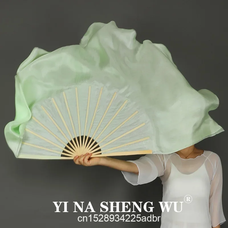 

Light Green Fans Real Silk Belly Dance Fan Women Stage Show Props Hand Dye Bamboo Chinese Traditional Dancer Performance Wear