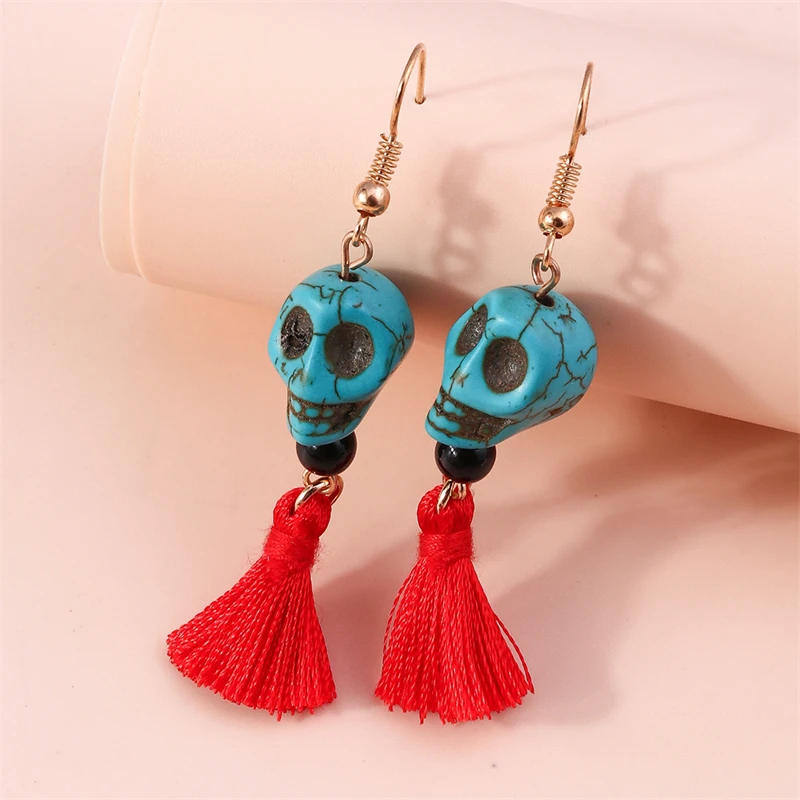 Punk Halloween Skeleton Skull Drop Earrings for Women Ethnic Tassel Dangle Hooks Earrings Girls Party Holiday Jewelry Gifts