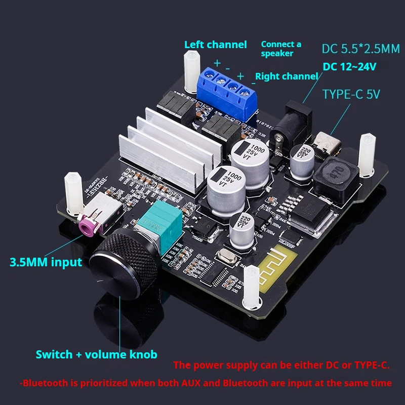 TPA3116D2 Bluetooth 5.0 Class D Digital Amplifier Board 50W+50W Stereo Power Amplifier Module DC12V-24V