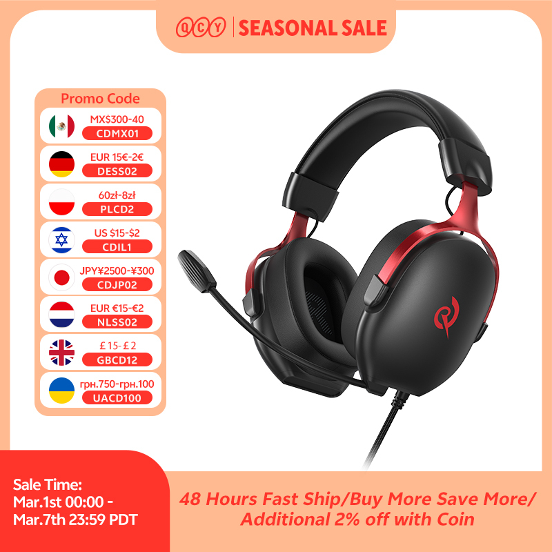  QCY VN200 Pro Wired Gaming Headset With Mic 40mm Driver 7.1 Surround Over Ear Headphones For PC PS4 PS5 Gamer Headphones 