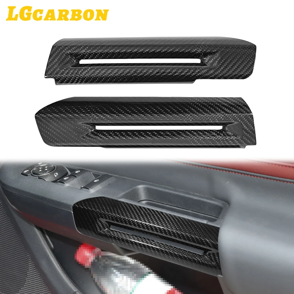 LGcarbon Dry Carbon Fiber Interior Door Armrest Decor Cover Trim Kit For Ford Mustang 2024