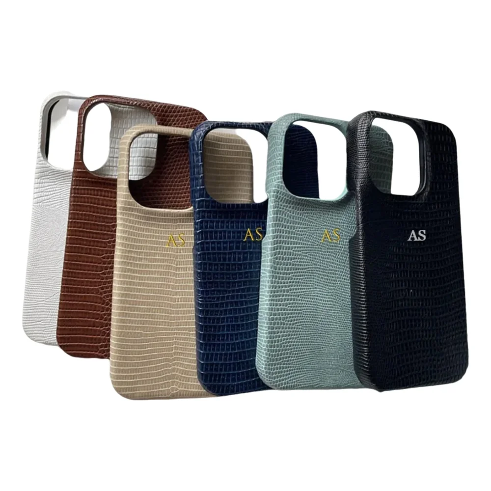 Personalisierte Gold-Initialen Lederhüllen für iPhone 17 Pro Max 16 Pro 15 14 13 Pro Max Luxus Eidechsen-PU Hartschalen-Cover
