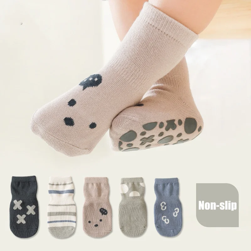 Cute Children\'s Combed Cotton Baby Socks Baby Boy Non-slip Toddler Socks Cartoon Cotton Girls Socks 0-5 Year