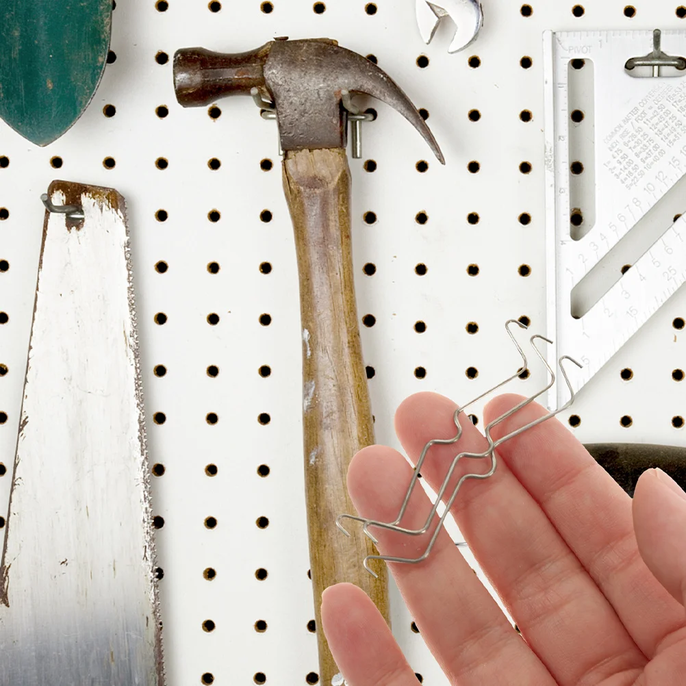 50 szt. wysokiej jakości haczyków do paneli perforowanych, nierdzewne klipsy ze stali do zawieszania narzędzi, akcesoria do systemów przechowywania na ścianie.