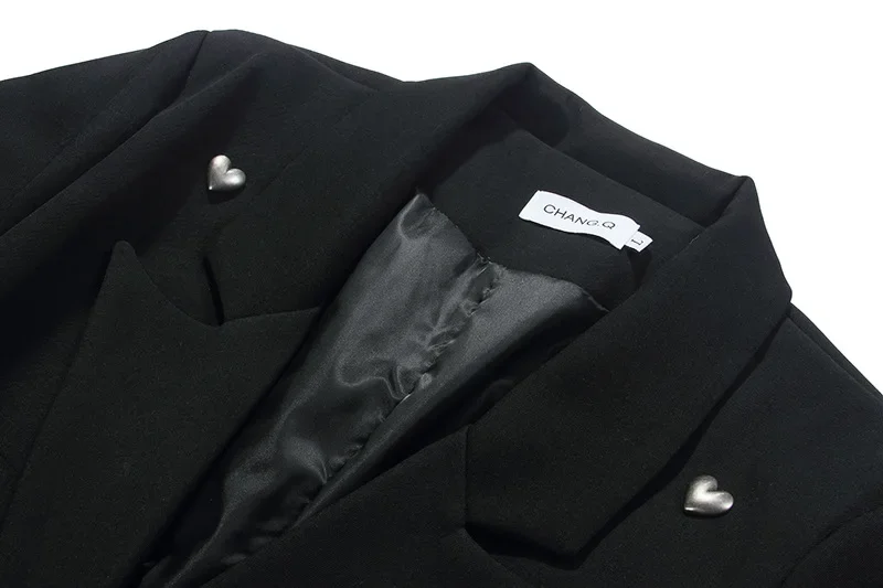 女性ファッション愛ビーズシングルブレストブレザーコートヴィンテージ長袖ポケット女性の上着