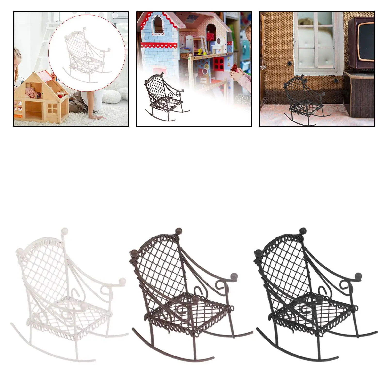 Miniature Rocking Chair Mini Chair Model Accessories,Sturdy,Decoration,Dollhouse Furniture Tiny for Doll House Ornaments - Image 4