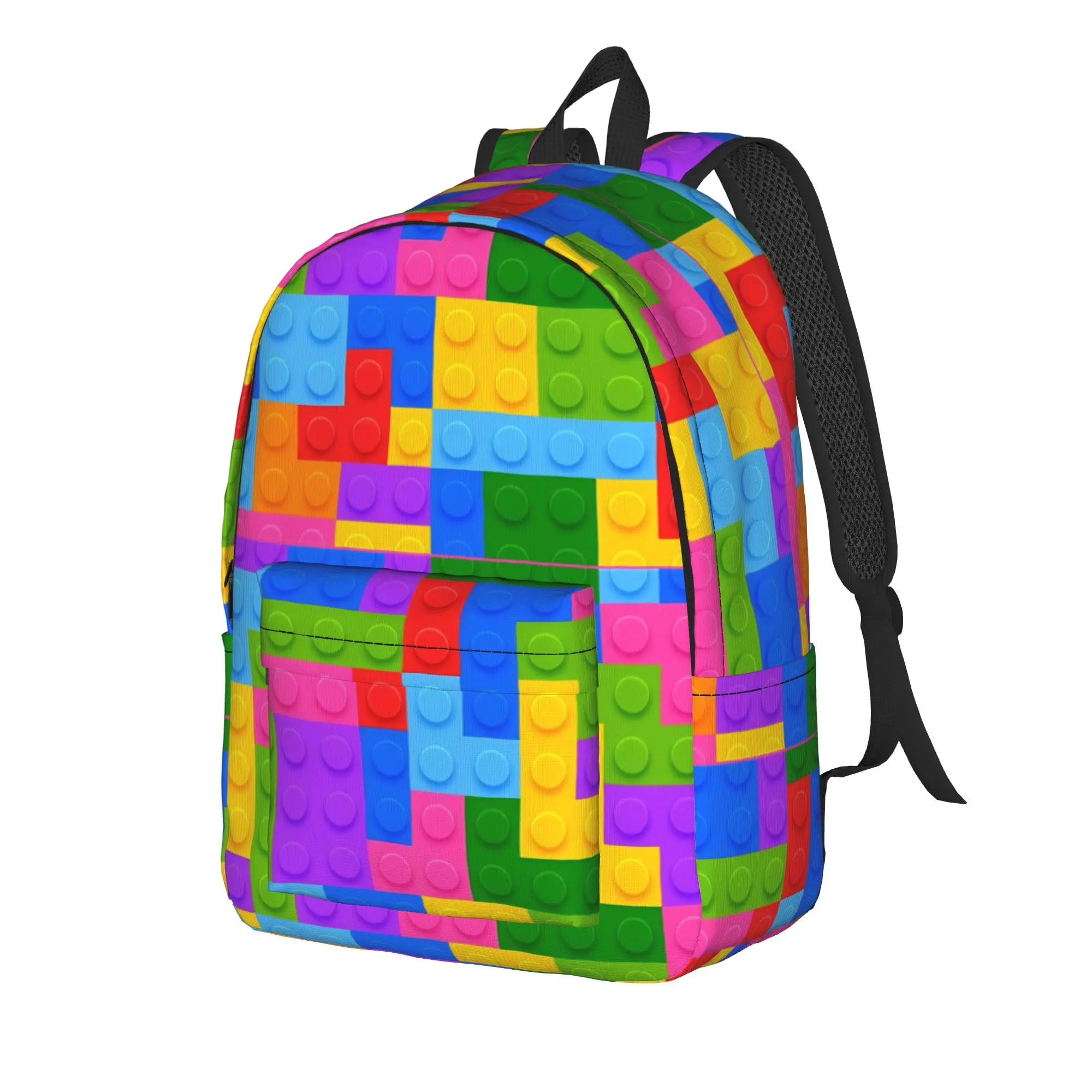 Building Blocks Backpack  Boy Polyester College Backpacks Pattern Aesthetic School Bags Rucksack