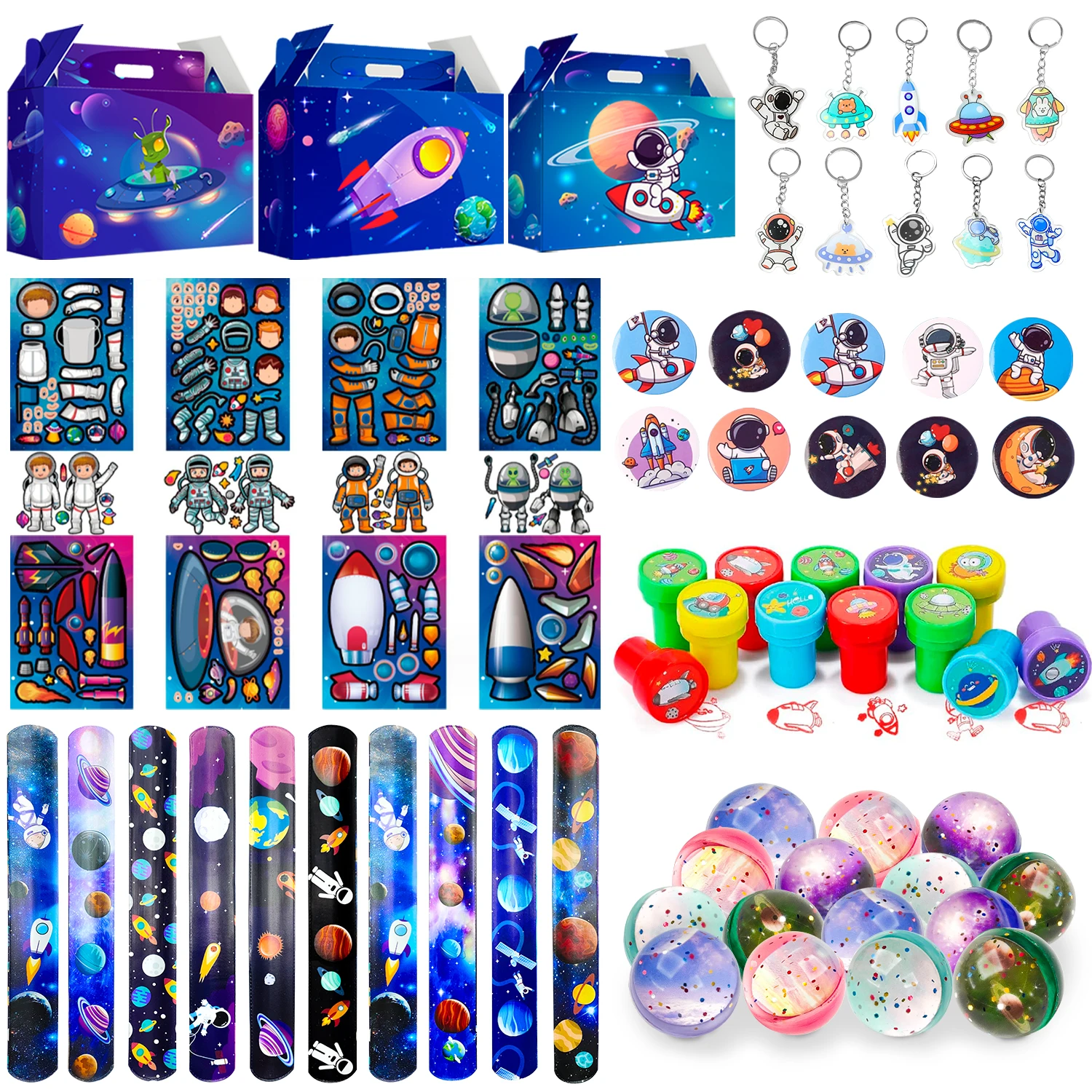 Space Party Favors - 70pcs Space Themed Party Favors,Space Birthday Decorations Includ Space Goodie Bags Stamp Slap Bracelet etc