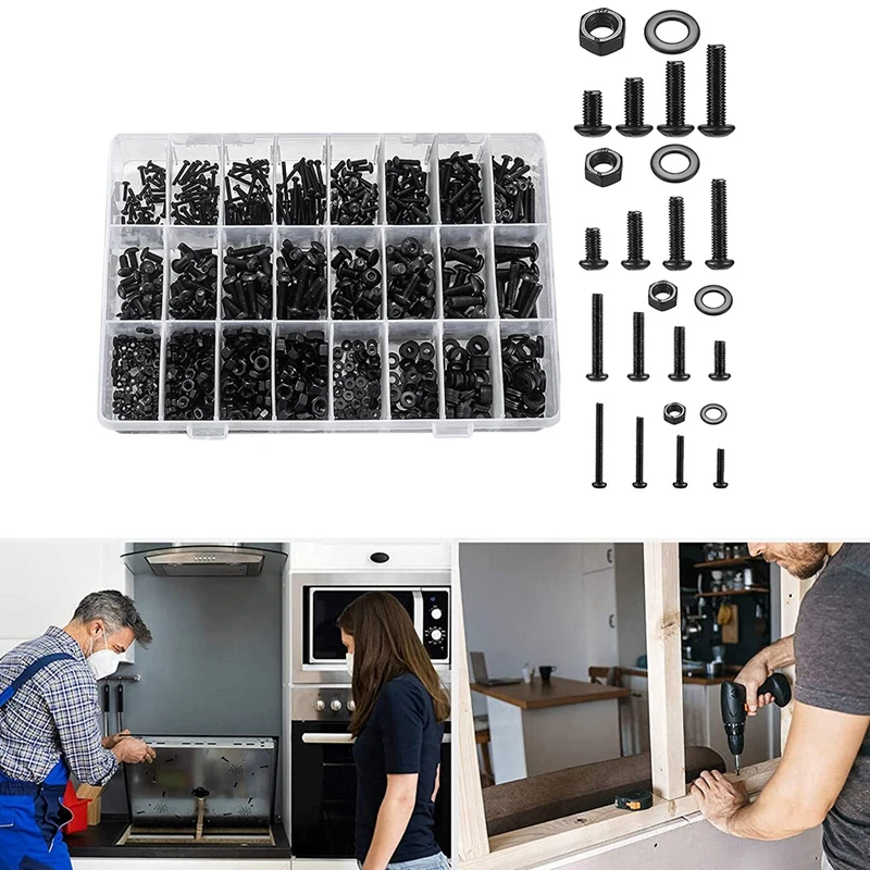 1225 Pcs Hex Button Socket Head Cap Screws Bolts Nuts Flat Washers Assortment Kit Steel Machine Screws And Nuts